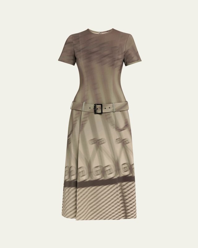Gate Print Drop Waist Belted Dress